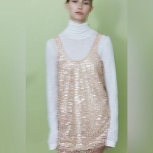 H&M Sequin Mini Dress in tan